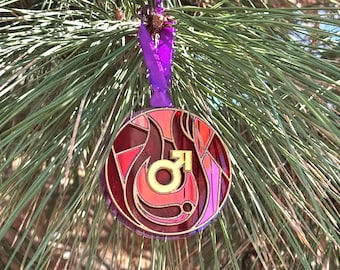 Mars Anhänger | Rote Feuer Symbol Glasmalerei Anime Weihnachtsbaum Dekoration | Magisches Mädchen Moonie Geschenk