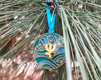 Neptun Ornament | Aqua Spiegel Symbol Glasmalerei Anime Weihnachtsbaum Dekoration | Magisches Mädchen Moonie Geschenk