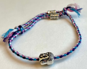 Buddha Charm Bracelet - Pink, Blue and White, Bohemian Bracelet, Buddha Charm Bracelet