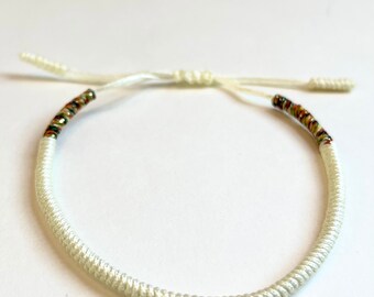 PROTECTION White/Cream with rainbow glitter ends Bracelet - Tibetan Bracelet, Mantra, Chakra, Mindfulness, Buddhist Bracelet