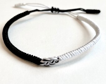 Tibetan Knot Bracelet (Black and White Knot)- Lucky Bracelet, Hand Knot Bracelets, Buddhist Bracelet, Meditation Gifts