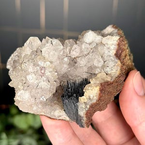 Black Hematite Included Clear Quartz Cluster w/Hematite Spray, Mineral Specimen #1 / Gifts for Nature Lovers / Gifts for Him / Gifts for Her