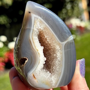 Schöne Druzy Achat polierte Kristall Flamme / Mineralprobe / Geschenke für Naturliebhaber / Kristall Wohnkultur