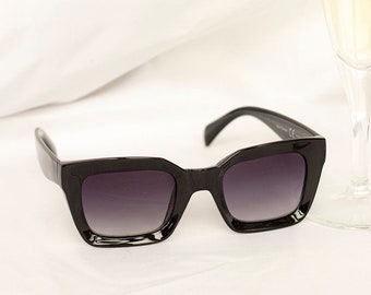 Black Chunky Bevelled Square Sunglasses