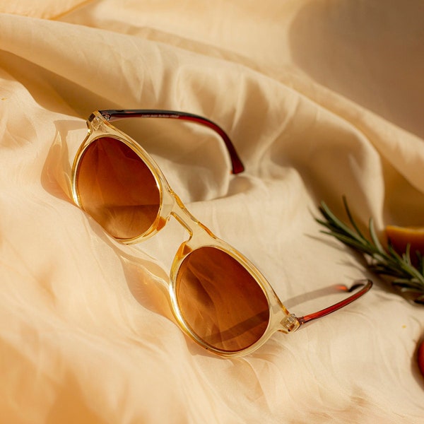 Yellow Brown Classic Round Sunglasses