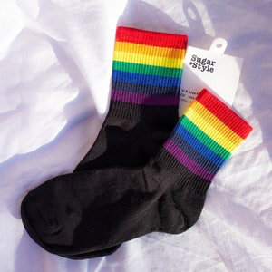 Black Thick Rainbow Stripe Top Socks