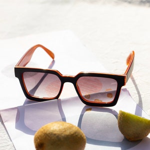 Orange Black Square Narrow Block Sunglasses image 1