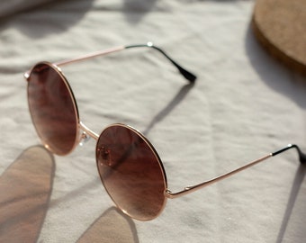 Brown Oversized Round Circle Wire Frame Sunglasses