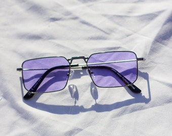 Lilac Nose Bridge Angular Rectangle Aviator Sunglasses