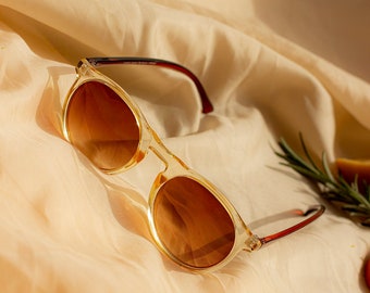 Yellow Brown Classic Round Sunglasses