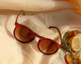 Red Brown Classic Round Sunglasses