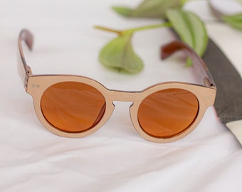 Beige Brown Chunky Round Sunglasses