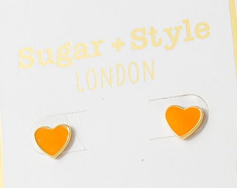 Orange Small Heart Stud Earrings