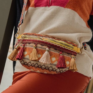 Orange Tones Embroidered Tassel Colourful Bum Bag image 1