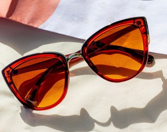 Red Brown Supersize Cat Eye Sunglasses