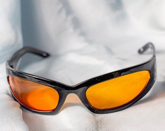 Orange Colour Tint Wrap Around Narrow Sunglasses