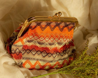 Orange Rustic Stitch Mini Clasp Bag