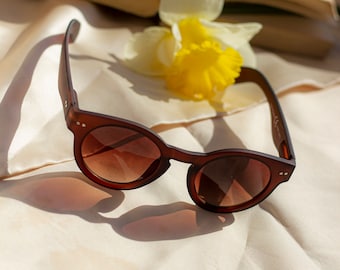 Red Brown Chunky Round Sunglasses