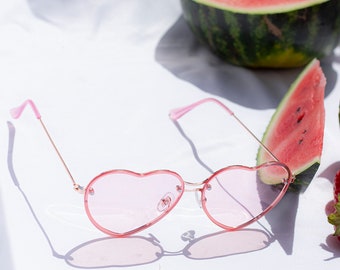 Baby Pink Rimless Colour Tint Heart Sunglasses