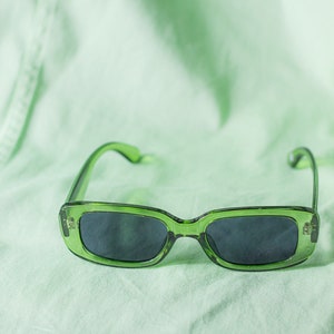 Transparent Green Rounded Rectangle 90s Look Sunglasses image 8