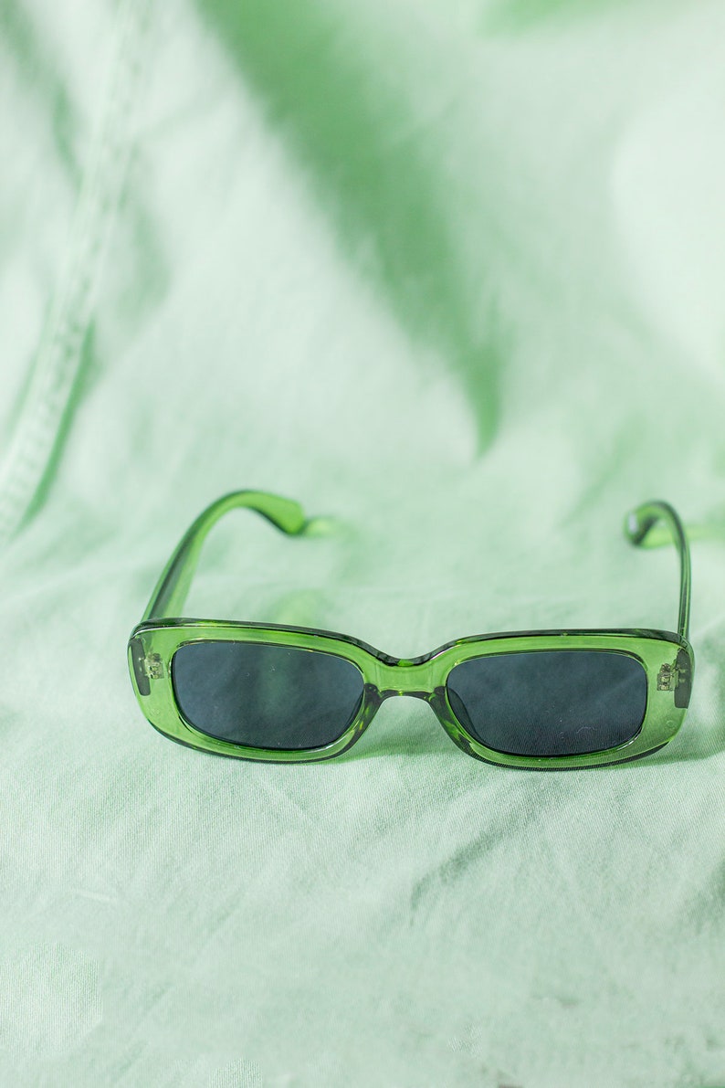 Transparent Green Rounded Rectangle 90s Look Sunglasses image 8