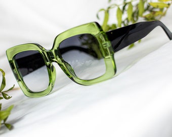 Transparent Green Chunky Oversized Statement Butterfly Sunglasses