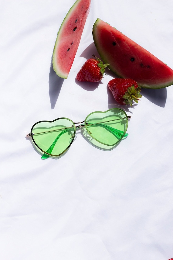 Green Rimless Colour Tint Heart Sunglasses Etsy Canada