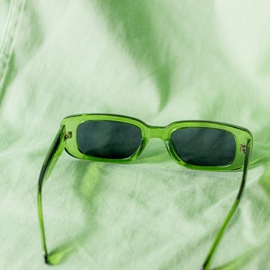 Transparent Green Rounded Rectangle 90s Look Sunglasses image 4