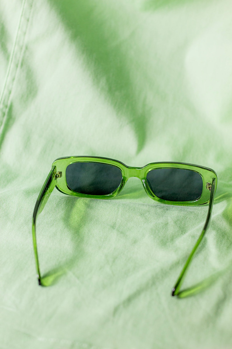 Transparent Green Rounded Rectangle 90s Look Sunglasses image 4