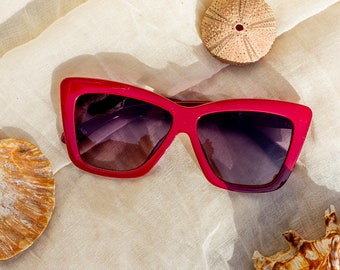 Red Oversize Triangle Cat Eye Sunglasses