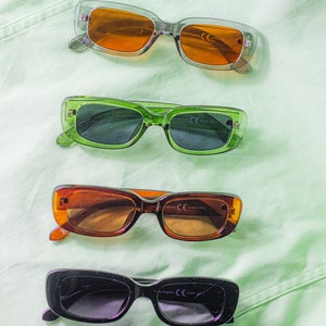 Transparent Green Rounded Rectangle 90s Look Sunglasses image 5