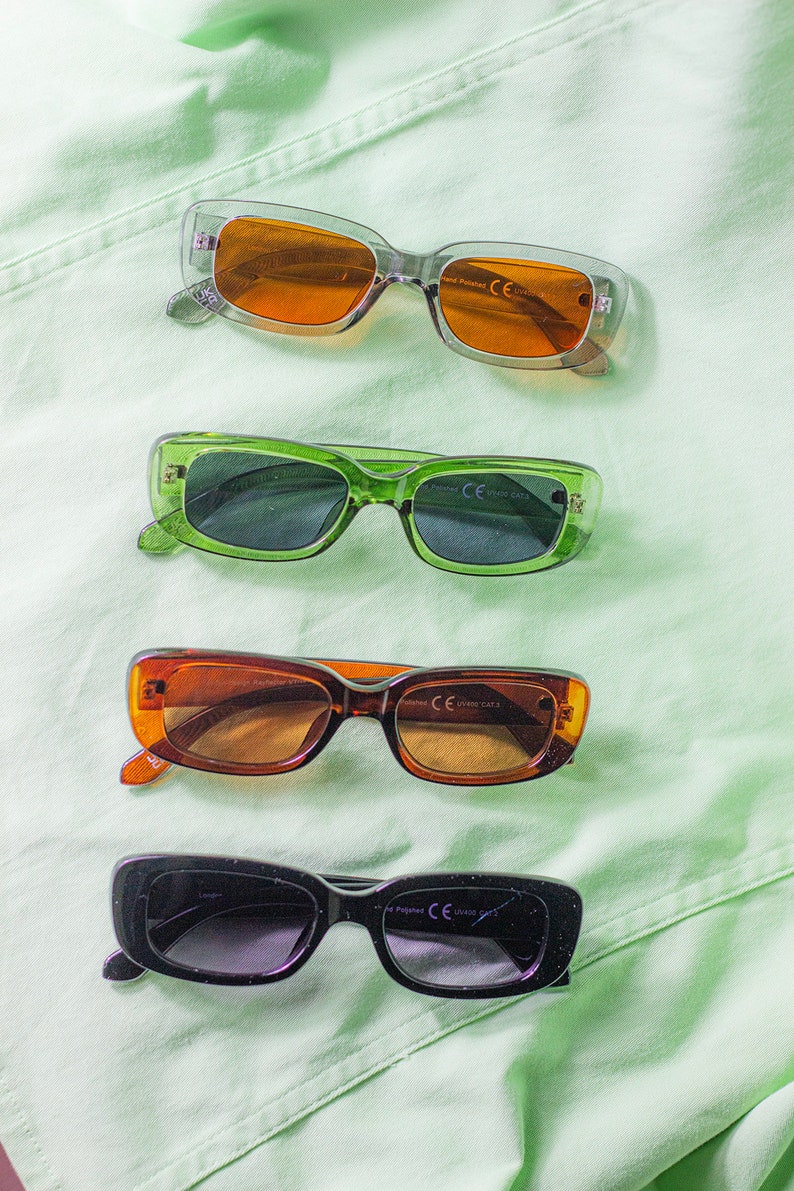 Transparent Green Rounded Rectangle 90s Look Sunglasses image 5