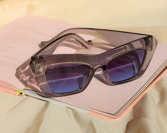 Transparent Blue Chunky Oblong Cat Eye Sunglasses
