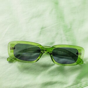 Transparent Green Rounded Rectangle 90s Look Sunglasses image 9
