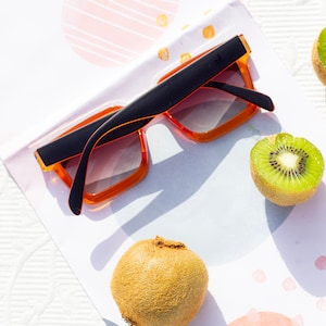 Orange Black Square Narrow Block Sunglasses image 4