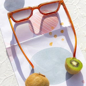 Orange Black Square Narrow Block Sunglasses image 6