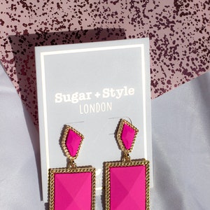 Bright Pink Two Tier Matte Jewel Border Earrings image 7