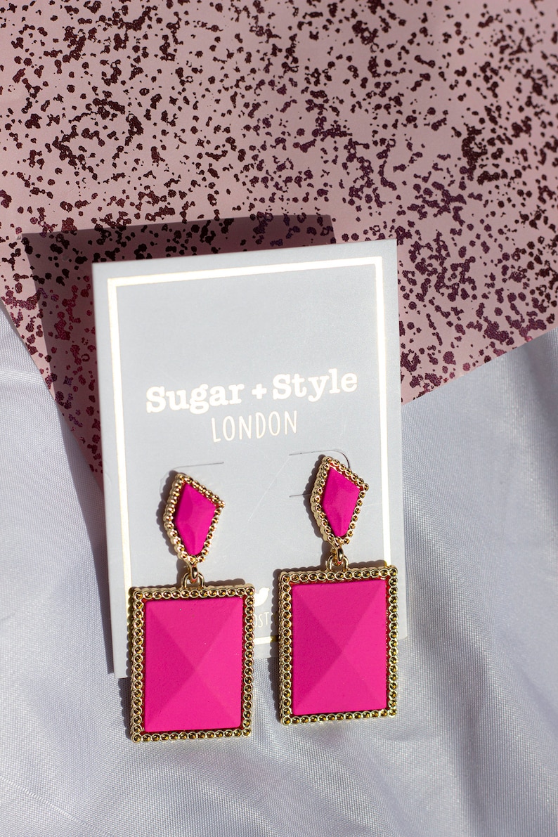 Bright Pink Two Tier Matte Jewel Border Earrings image 7