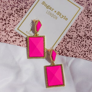 Bright Pink Two Tier Matte Jewel Border Earrings image 6