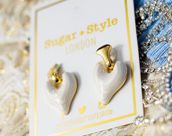 White Drop Heart Dangle Earrings