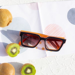 Orange Black Square Narrow Block Sunglasses image 5