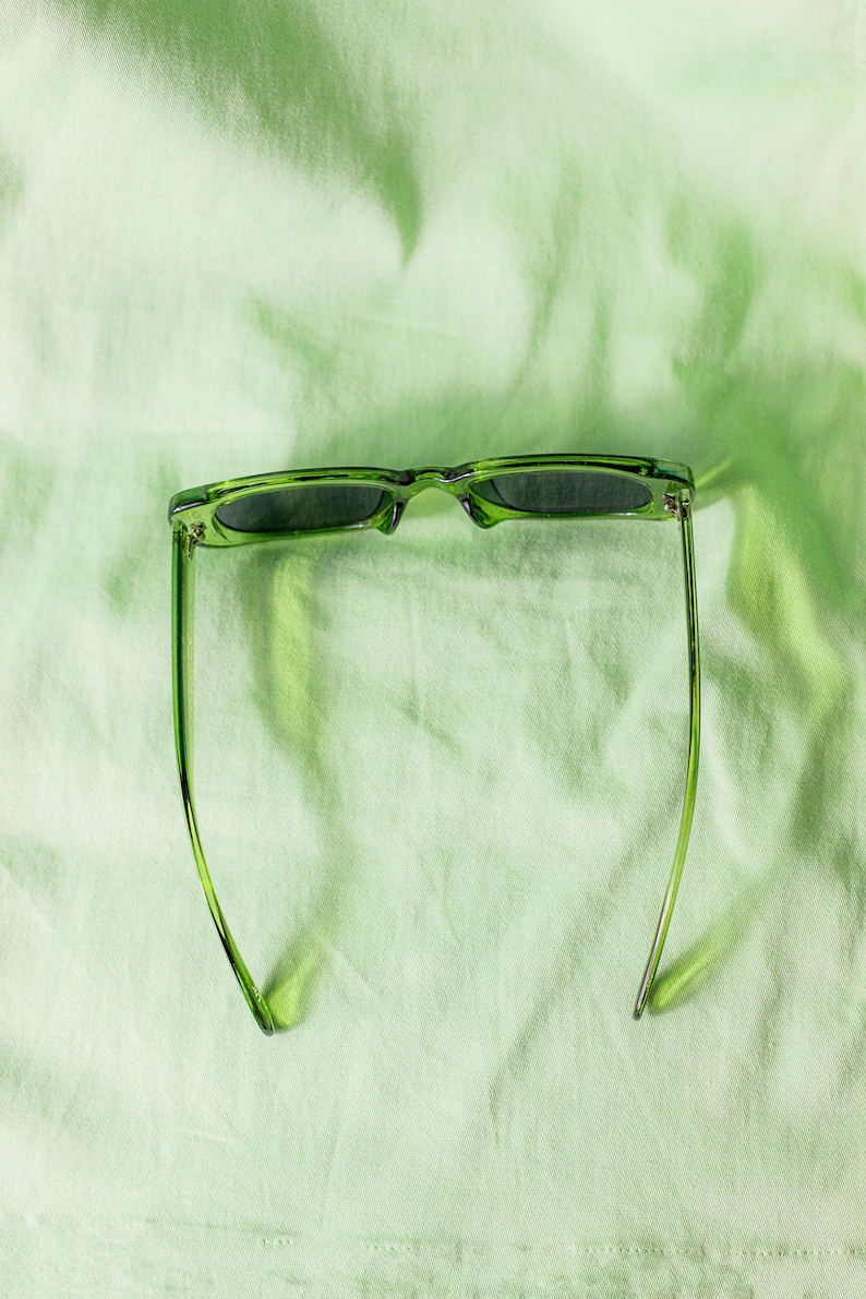 Transparent Green Rounded Rectangle 90s Look Sunglasses image 10