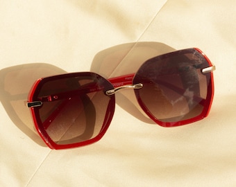 Red Hexagonal Front Lens Sunglasses