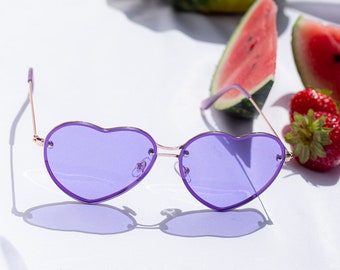 Purple Rimless Colour Tint Heart Sunglasses