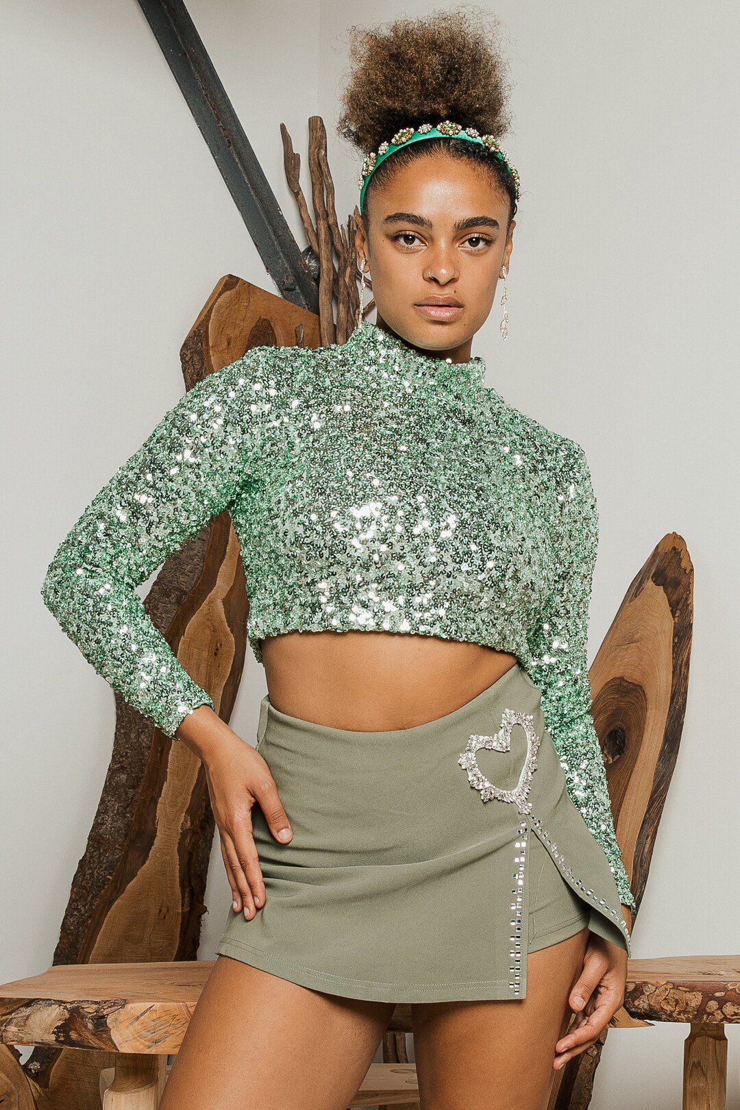 Sugar Style Polo Neck Sequin Sparkle Long Sleeve Top Etsy