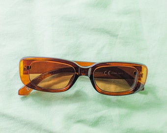 Brown Rounded Rectangle 90s Look Sunglasses