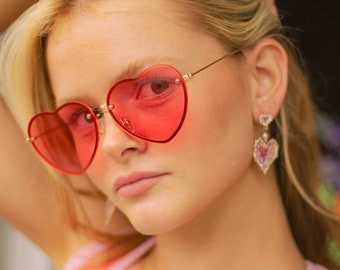 Hot Pink Rimless Colour Tint Heart Sunglasses