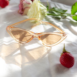 Transparent Beige Weighted Cat Eye Sunglasses image 4