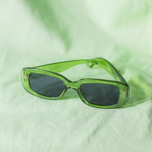 Transparent Green Rounded Rectangle 90s Look Sunglasses image 7