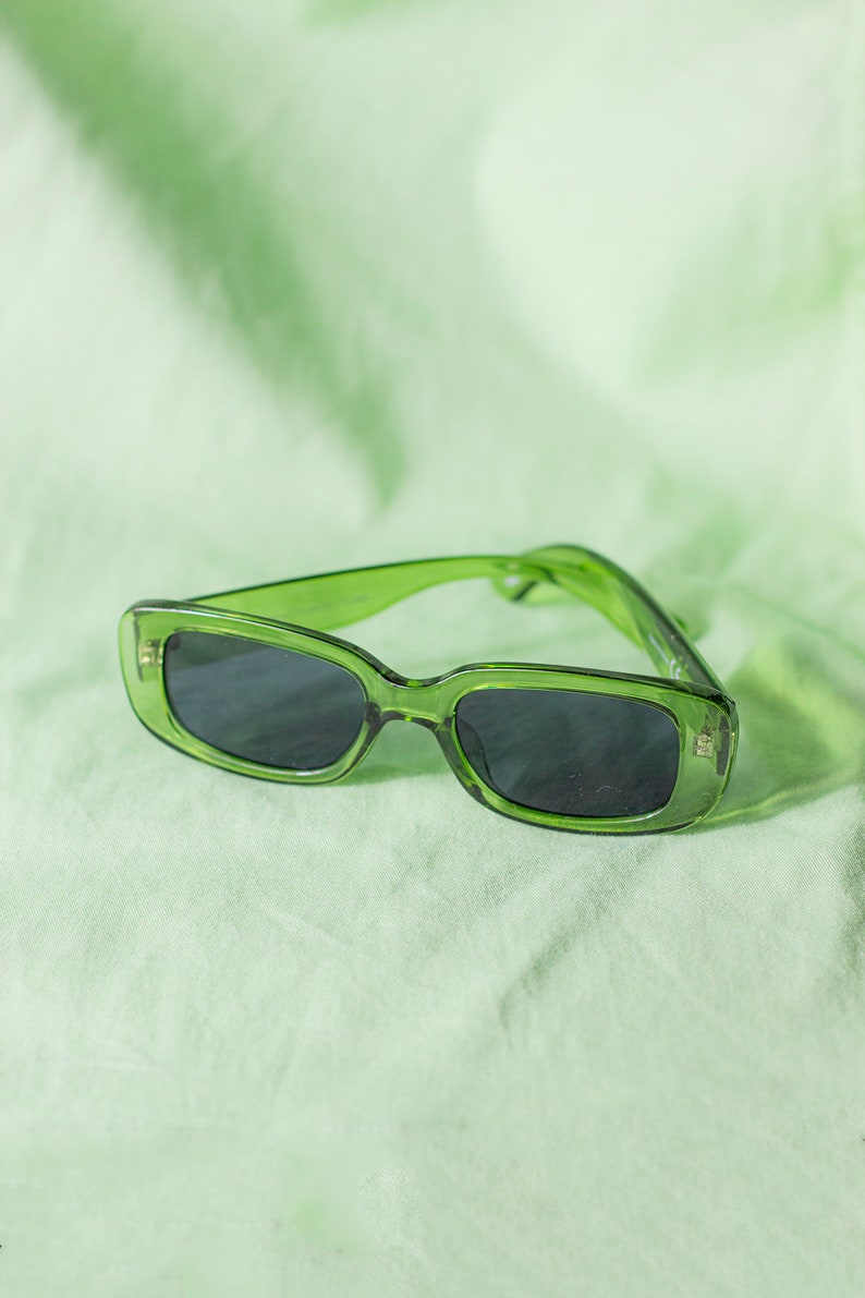 Transparent Green Rounded Rectangle 90s Look Sunglasses image 7